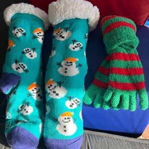 Snowman Socks and Striped Toe Socks